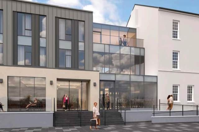 The proposed atrium link between the Clock Tower and the new build section of the Ebrington Hotel.