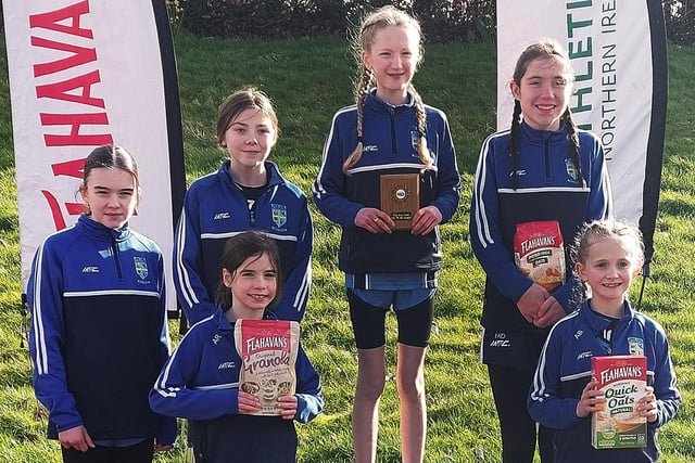 The Hollybush Girls' Cross Country team who came second in the Flahavan’s NI Cross Country Finals at the Belfast Playing Fields in February this year.. Included is Maeve O'Donnell who came fourth overall.