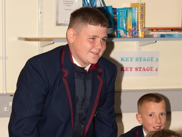 Some of the new Year 8s on their first day at Oakgrove Integrated College on Monday last. : Oakgrove Integrated College welcomes latest influx of Year 8 pupils