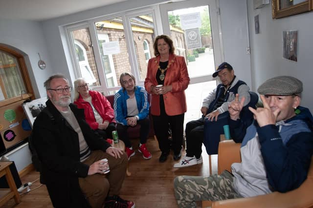 Mayor Logue pictured during her visit to the House in the Wells Annual Barbecue on Friday.