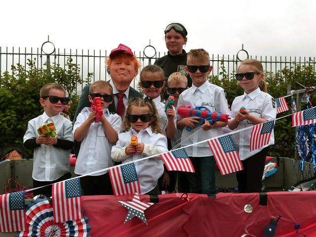 'Donald Trump' character at the Clonmany Festival Parade on Sunday afternoon. Photo: George Sweeney