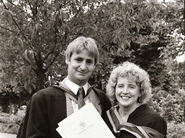 Photographs of students, professors, and proud parents during the Magee graduations in June 1995.