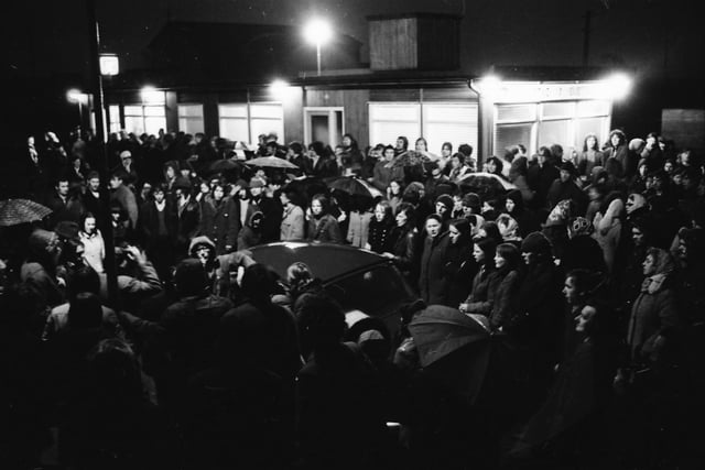 Republicans gather at the Irish Customs post at Killea in support of Seán Mac Stíofáin.