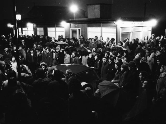 Republicans gather at the Irish Customs post at Killea in support of Seán Mac Stíofáin.
