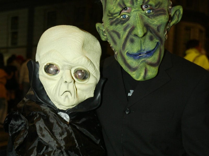Kevin Doherty and Michael Martin arrive from outer space.  (0311JB34):20 YEARS ON: Halloween celebrations in Derry in 2003
