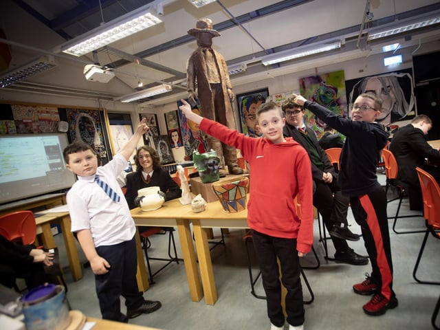LOOK WHO WE FOUND?. . . . .Visiting Holy Child P7 pupils Lochlainn Friel, Odin Dentith and Christian Forbes visit to the Art Department at St. Joseph's on Tuesday evening.