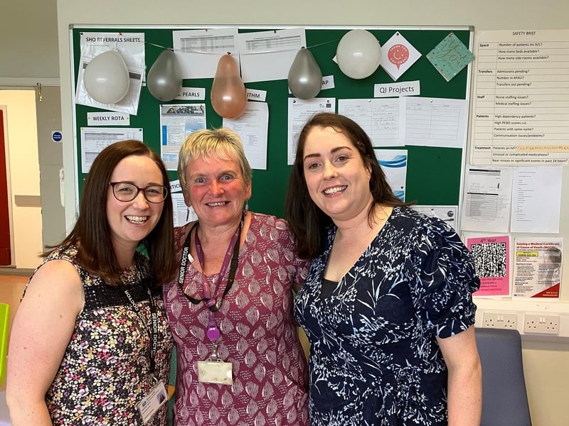 Dr. Freda Mooney celebrating her retirement with colleagues at Altnagelvin.