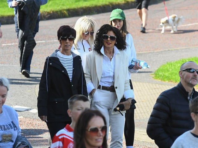 Participants who took part in Sunday’s Chieftain’s Walk from Bay Road to Foyle Road. Photo: George Sweeney