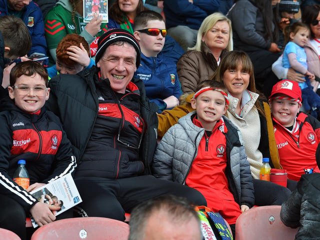 Fans in Celtic Park on Sunday afternoon for Derry's National football League game against Mayo. Photo: George Sweeney