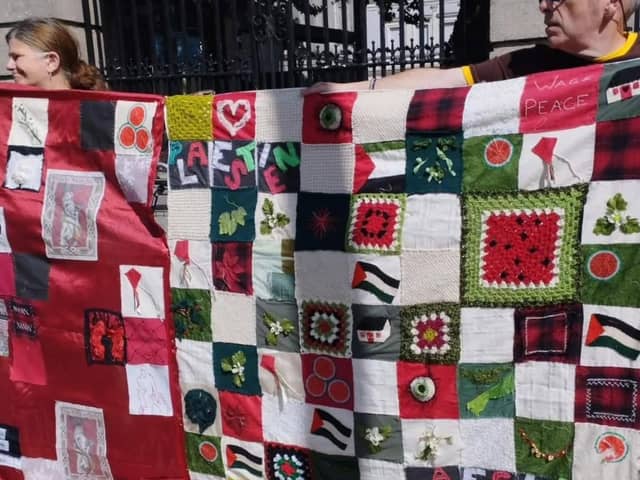 Created by Craftivism for Palestine, a collective of women and allies from all 32 counties of Ireland, alongside contributors from Canada, Venezuela, Afghanistan, Greece, England, and beyond