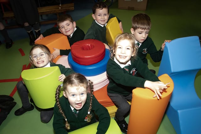 Primary 1 pupils pictured during last week's maths workshop at Greenhaw PS.