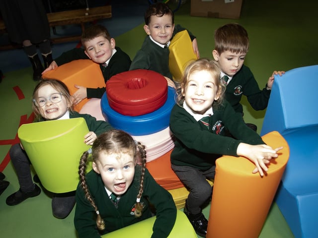 Primary 1 pupils pictured during last week's maths workshop at Greenhaw PS.