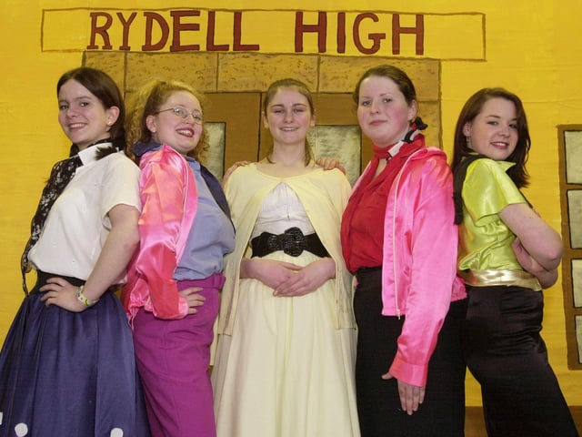 The Pink Ladies, from left, Nicole Mclaughlin, Jan, Aisling Doherty, Frenchie, Sinead Gillespie, Sandy, Aileen Henderson, Rizzo, and Elizabeth Curran, Marti. (0402PG21)