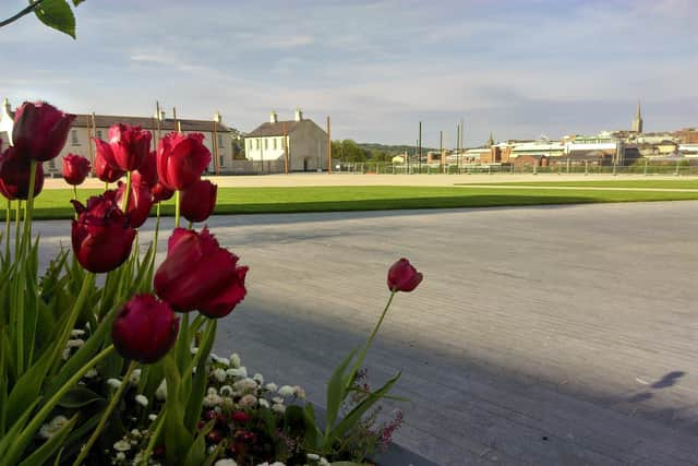 The parade ground at Ebrington Square.