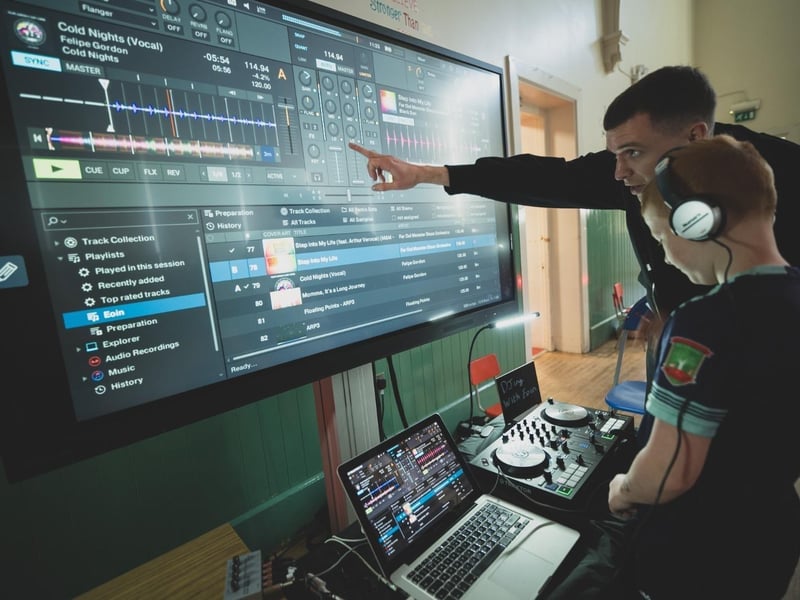 Students from St Eugene's PS, Nazareth House PS, Gaelscoil Éadain Mhóir and Long Tower PS took part in four high-energy creative sessions held in schools and community centres, giving many their first experience of cutting-edge music and digital technology.