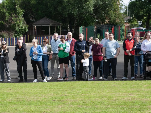 Some of the parents and grandparents cheering on the children at Greenhaw PS Sports Day last week.
