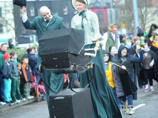 One of the more elaborate floats at the St Patrick's Day parade in Derry. (1803SL61)