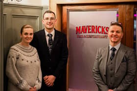 Owner Terence with restaurant manager Ryan pictured at the opening of Mavericks Bar and Restaurant. Included is local councillor Julie Montgomery who helped open the restaurant in memory of a dear friend and patron of the pub Julie Dunn