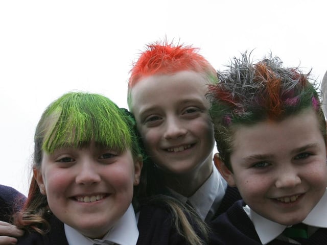 From left are Nathan Bradley, Michaela Cullen, Paul Daly, Cian Clifford and John McBride. (1801C11) : St Patrick's Primary School's Bad Hair Day from 2005.