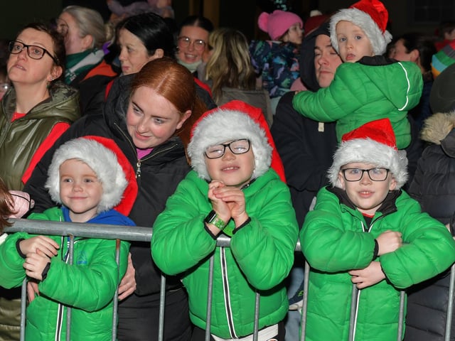 Santa arrived in Buncrana on Friday evening to meet the children and toswitch on the Christmas tree lights switch in Market Square. Photo: George Sweeney