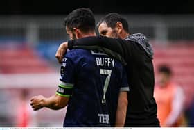 Derry City manager Tiernan Lynch with Michael Duffy.