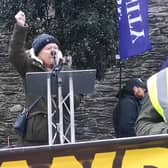 Ellen Moore speaking at a recent Cost of Living Crisis Campaign rally in Derry. (Picture via YouTube / Joe Moore)