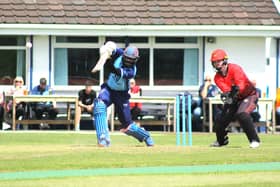 Glendermott professional Malinga Amarasinghe with an excellent boundary.