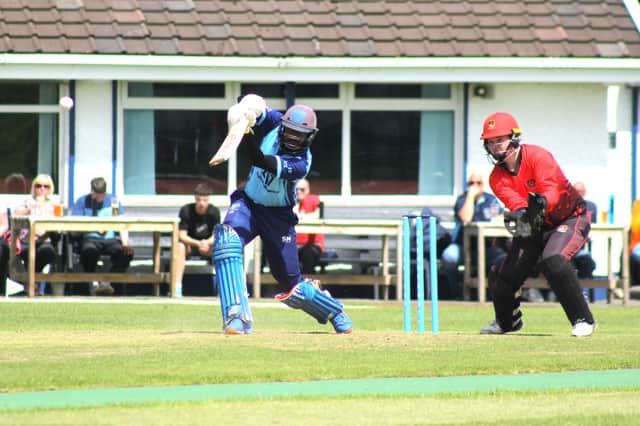 Glendermott professional Malinga Amarasinghe with an excellent boundary.