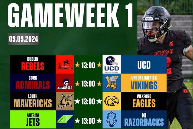 Fixtures for the opening week of the new American Football Ireland season.
