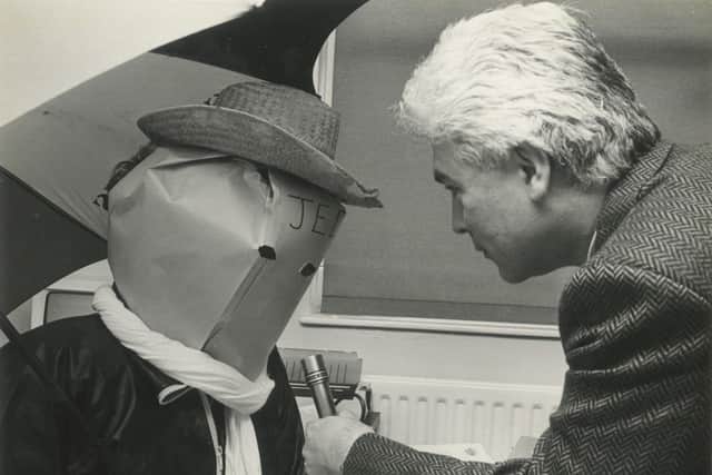 BBC Northern Ireland’s Sean Rafferty (now Radio 3) interviews ‘Jed’ about his notorious satirical column. Despite the disguise, Jed’s big Donegal hands end up giving the game away...