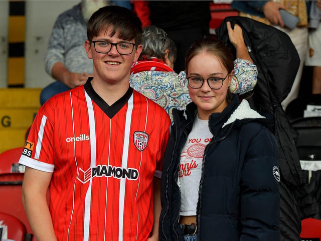 Derry City fans at the game against Sligo Rovers on Friday evening. Photo: George Sweeney. DER2327GS – 056