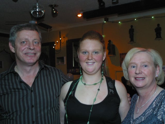 Birthday Girl Charlene McCrudden with her dad Charles and mum Bridgeen 143/dd