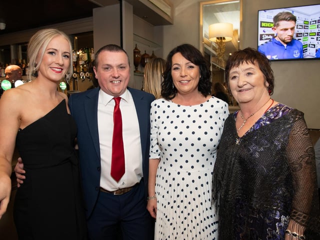Treas Jenkins, Martin McDermott, Sheila McDermott and Mary Doherty at the Carndonagh Traders Association Business and Community Awards in Ballyliffen Lodge Hotel on Saturday night last. Photo Clive Wasson