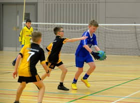 Rosemount in action against Glendermott in the Boys' Indoor City Football Championships played in the Foyle Arena. Photo: George Sweeney. DER2306GS  18