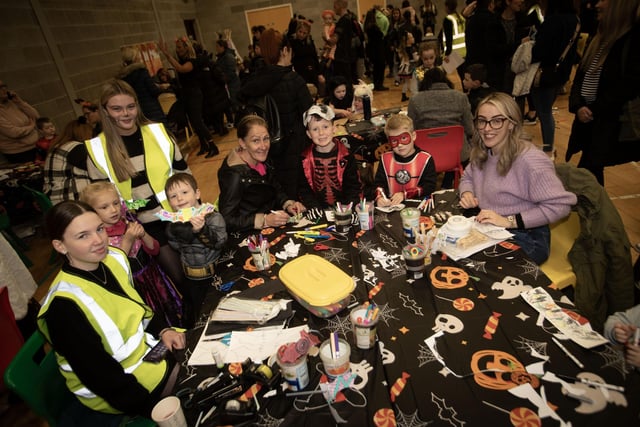 Halloweeen decorations being created at Monday's Fun Day in Long Tower Youth Club.