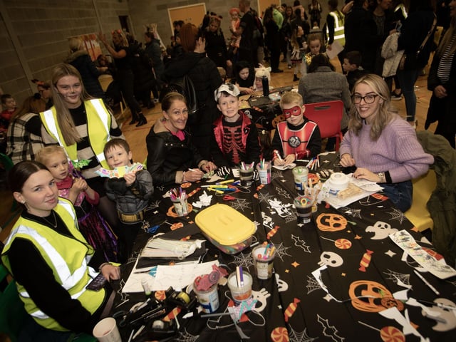 Halloweeen decorations being created at Monday's Fun Day in Long Tower Youth Club.