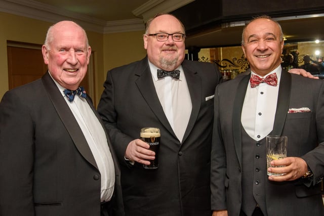 Donald Hill, Jeremy Arthur and Issam Horshi pictured at Londonderry Musical Society’s 60th Anniversary dinner in the White Horse Hotel. Picture Martin McKeown. 14.01.23