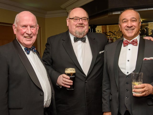 Donald Hill, Jeremy Arthur and Issam Horshi pictured at Londonderry Musical Society’s 60th Anniversary dinner in the White Horse Hotel. Picture Martin McKeown. 14.01.23