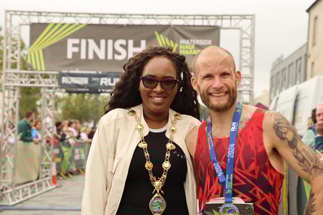 Waterside Half Marathon winner Kyle Doherty pictured with Mayor of Derry City and Strabane District Council, Councillor Lilian Barr after Sunday's race.