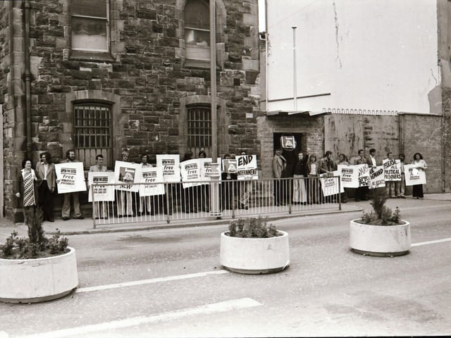 Pictured are people taking part in anti-internment demonstrations across Derry in August 1975 on the anniversary of the introduction of internment without trial in the north of Ireland four years earlier on August 9, 1971. Photos: Derry Journal.