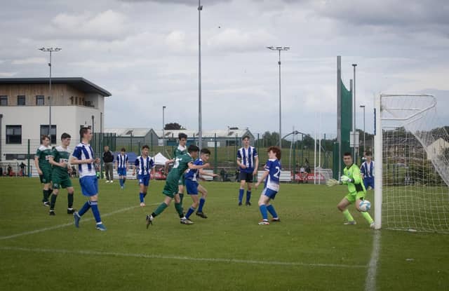 Action from Wednesday's u-15 Foyle Cup clash between Foyle Harps and Culmore FC in the O'Neills Foyle Cup at Leafair Park, Derry. (Photos: Jim McCafferty Photography)