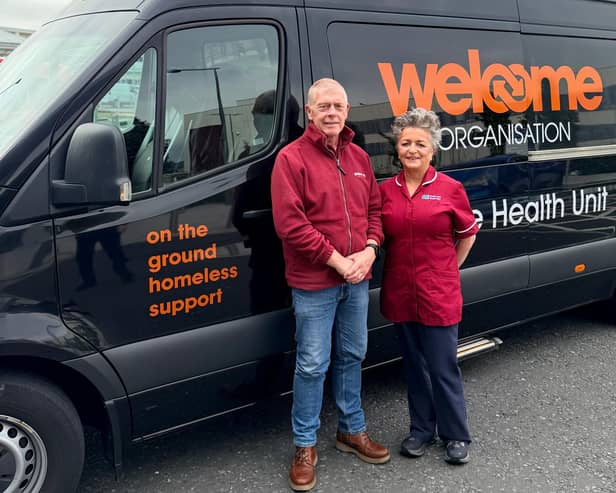 Bill Higgins, driver for Welcome Organisation Mobile Health Unit and Michelle Doyle, Public Health Nurse for the homeless at the Western Trust