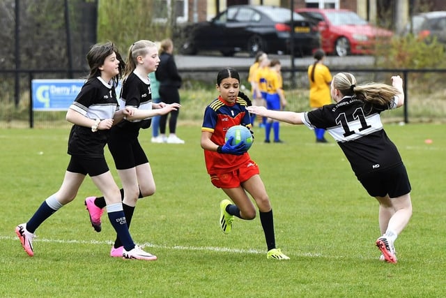 Steelstown PS take on St Brigid’s PS during the Derry Primary Schools Football Championships at Steelstown GAC. Photo: George Sweeney
