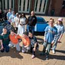 The Mayor Councillor Lilian Seenoi-Barr pictured with Bud Club’s Gavin Melly and Gary and Stephen McCaul they met with young people from the Mayoral Charity Bud Club ahead of Super Car Saturday in Guildhall Square on the Saturday of May 24. Picture Martin McKeown. 09.04.25