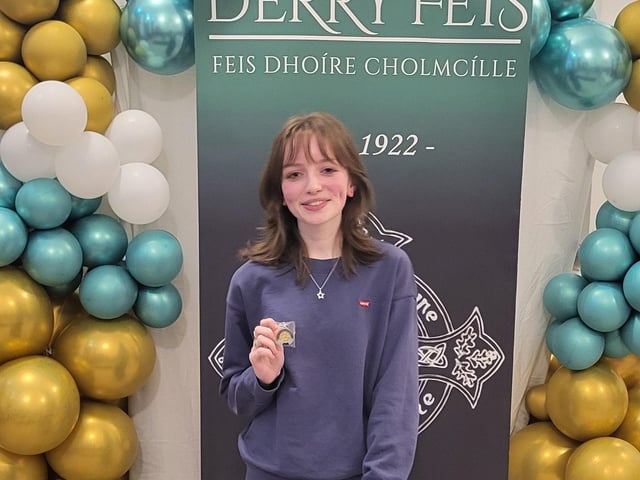 Katie Cunningham Buncrana winner of the Fiddle competition 15 to 18 years at Derry Feis. Katie attends Scoil Trad Buncrana and Scoil Mhuire Buncrana.