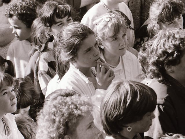 Crowds gather for Buncrana Live Aid in September 1985.