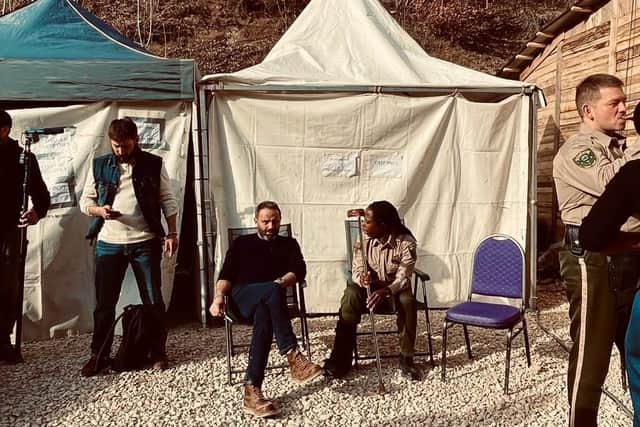 Mark O'Sullivan pictured on set with actress Nikki Amuka-Bird.