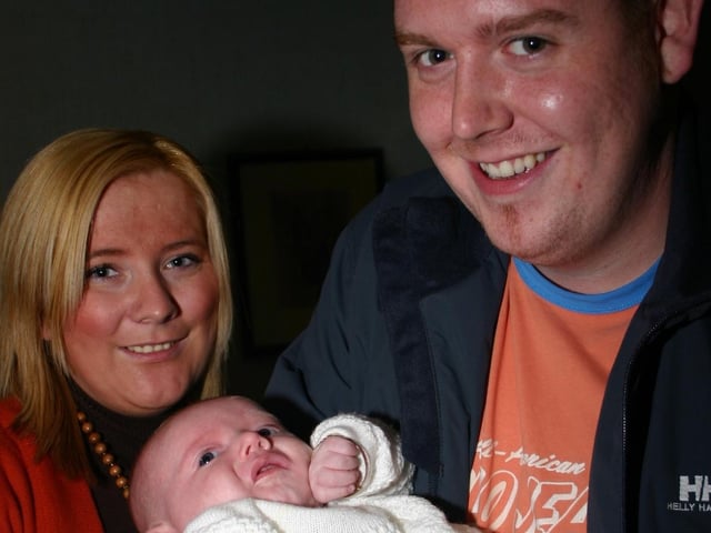 Baby Niamh Orla McClean with mum Orla and dad Ciarian 9348dd : Derry Parties & Celebrations October 2005: Baby McClean.