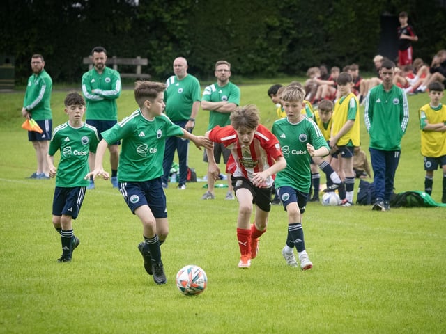 Action from Wednesday's u-12 Foyle Cup clash between Antrim Academy and Altrincham in the O'Neills Foyle Cup at St. Columb's Park, Derry. (Photos: Jim McCafferty Photography)