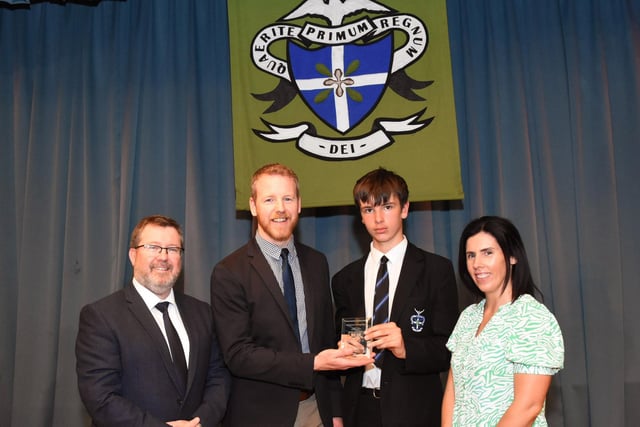 Year 10 Overall Academic prizewinner 2022-2023 Raul Devenenny-Valadez, 10C pictured with Mr J Johnston, Acting Vice-Principal, Mr G Millar, Year Head and Mrs D Duffy, Senior Teacher. (Photos: Jim McCafferty Photography)